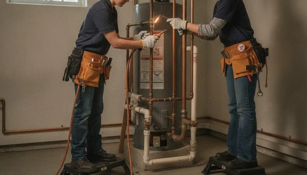 Milwaukee, WI plumber repairing a pipe for a local plumbing service