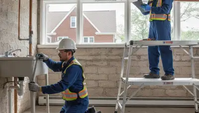 Milwaukee, WI plumbing repair team servicing a residential sink leak