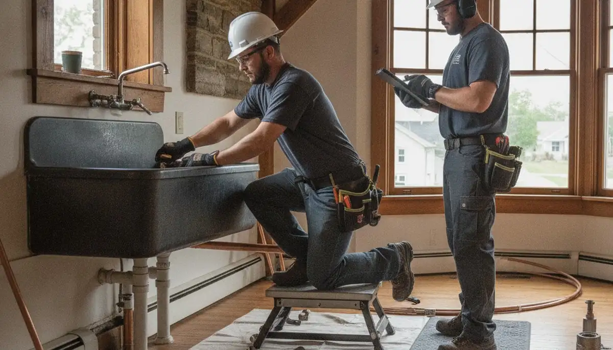 Milwaukee, WI plumber repairing a kitchen leak for a local plumbing service