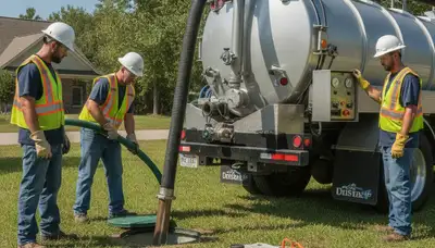 Milwaukee, WI septic pumping service truck at a residential property