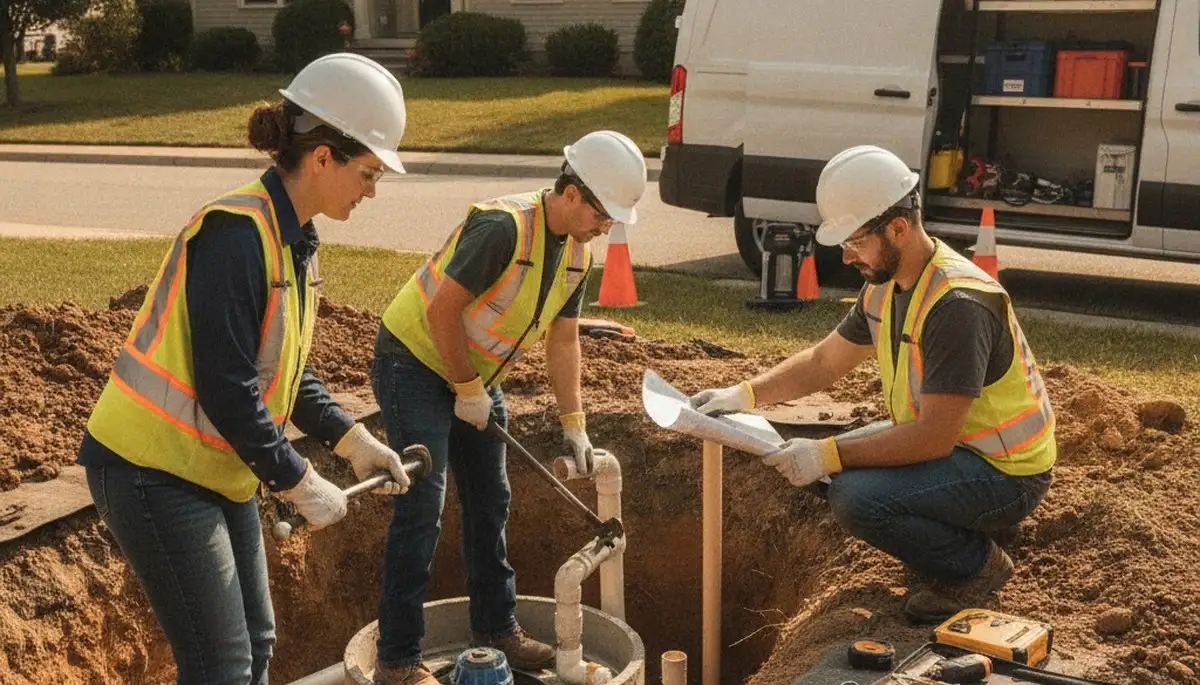 Septic repair plumber inspecting Milwaukee, WI home system for prompt service