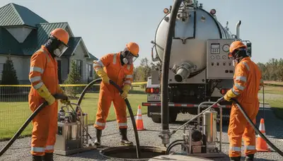 Milwaukee, WI plumber cleaning a septic tank for residential sewer maintenance