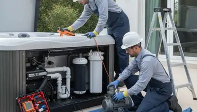 Milwaukee, WI spa repair plumber fixing leaks and heating issues for a home spa