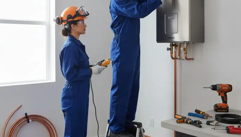Milwaukee, WI plumber installing a tankless water heater for reliable on-demand hot water